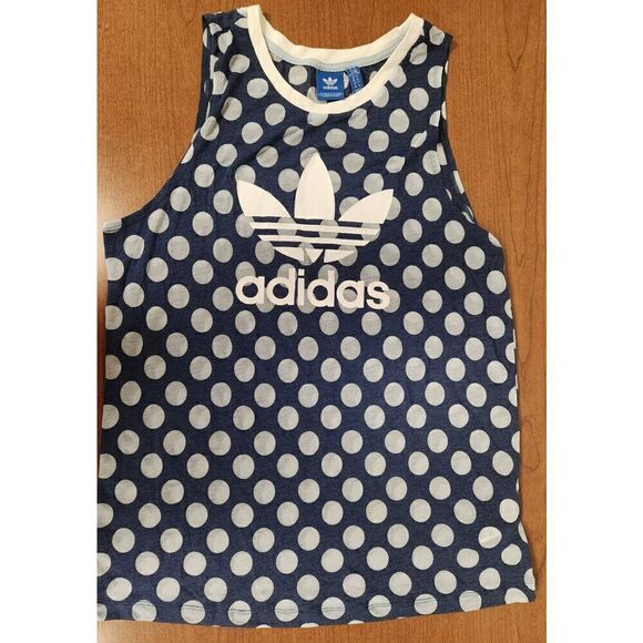 Adidas Medium NAVY loose fit polka-dot Tank Top - Picture 3 of 7